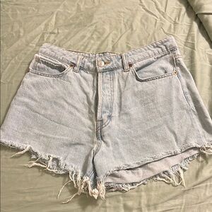 H&M Blue Jean Shorts Distressed Frayed Hem